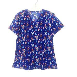 GT Performance Womens Christmas Penguin Print Scrub Top Blue Size Medium New